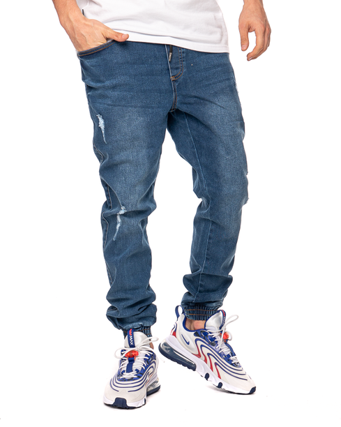 Spodnie Jeans Jogger Moro Sport Mini Paris Marmurkowe Ciemnoniebieskie